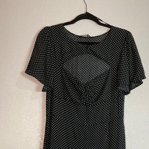 ZARA Black and White Cut-Out Polka Dots Midi Dress - Picture 3 of 7